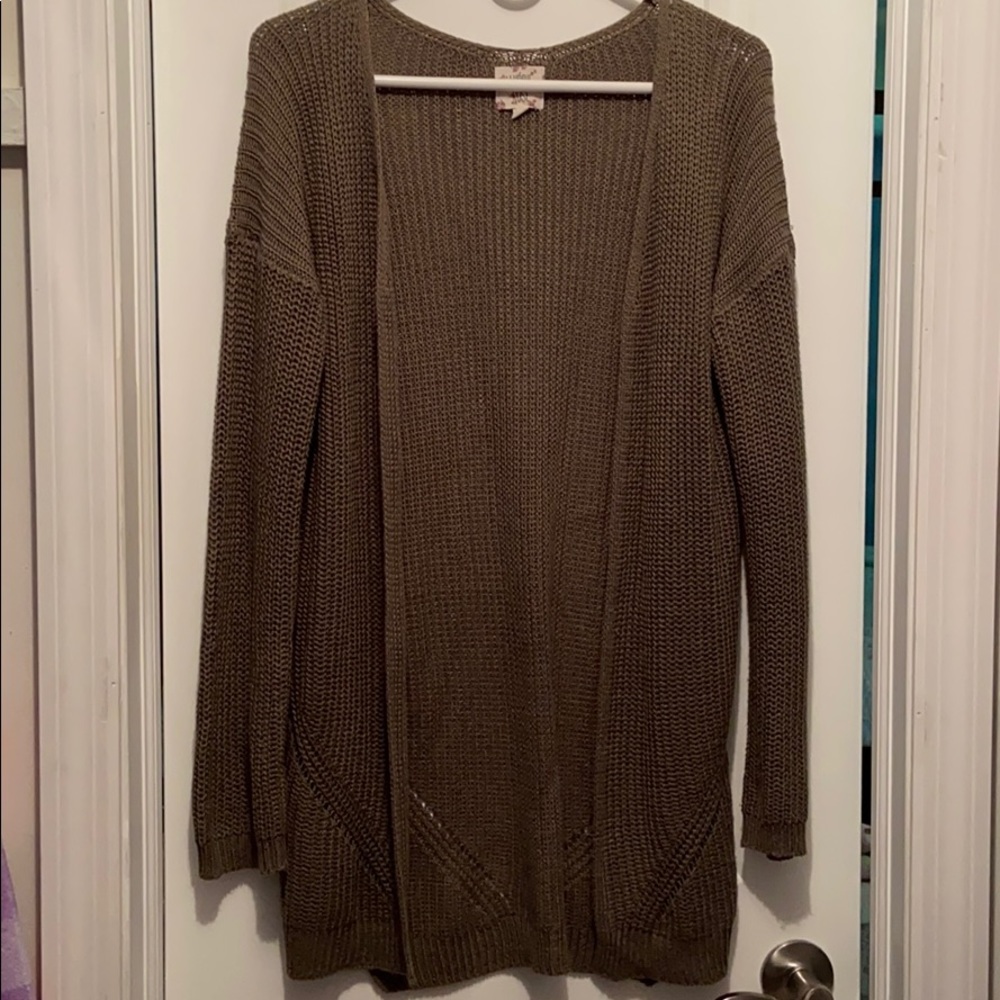 Olive green knit cardigan